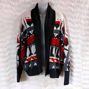 ❄️ WOOLRICH Southwest Cardigan Sweater Sz XL Dolman Sleeve black gray, red white